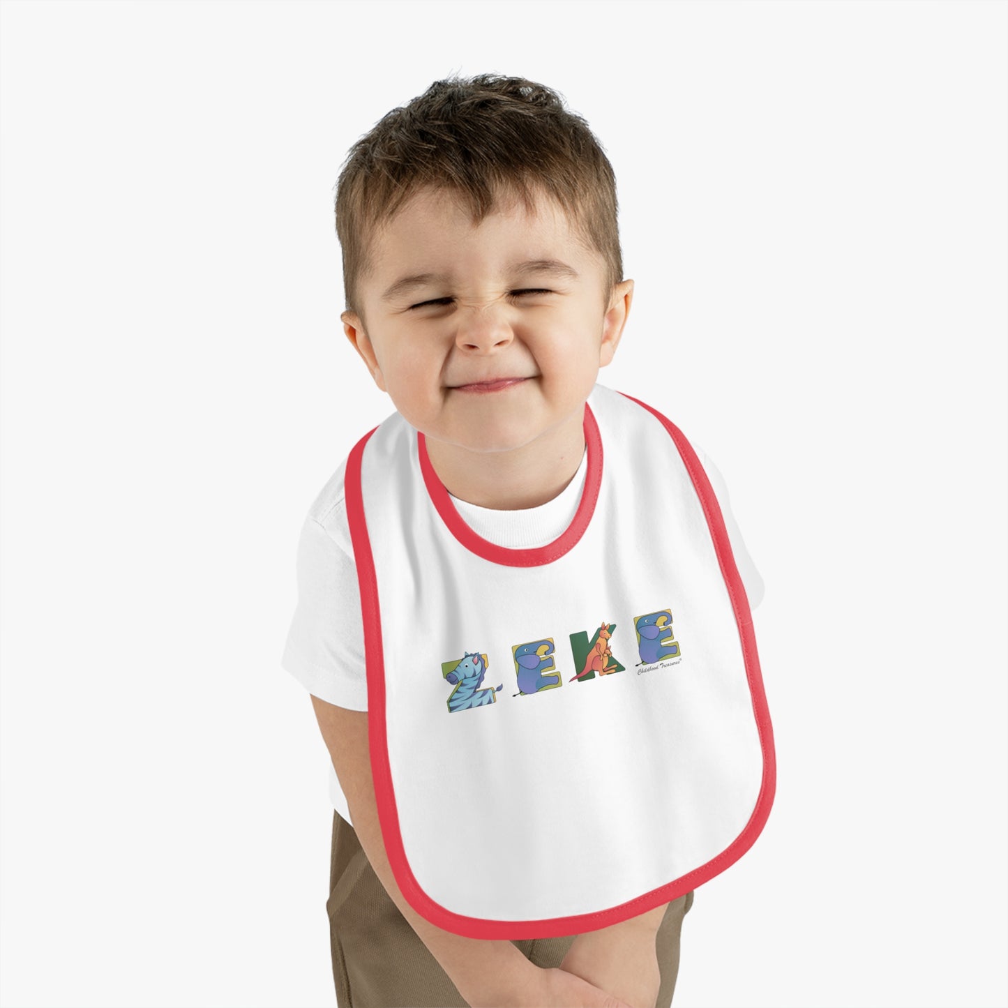 Personalized Trim Jersey Bib - Animal Alphabet - Childhood Treasures