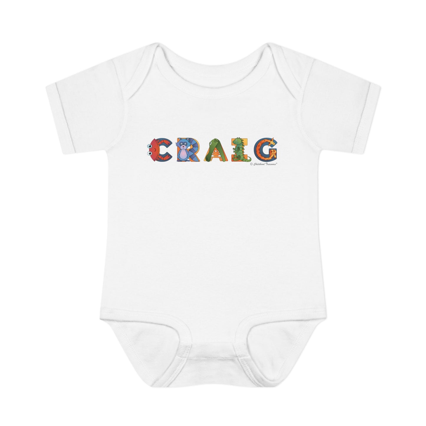 Personalized Infant Baby Rib Bodysuit - Animal Alphabet - Childhood Treasures
