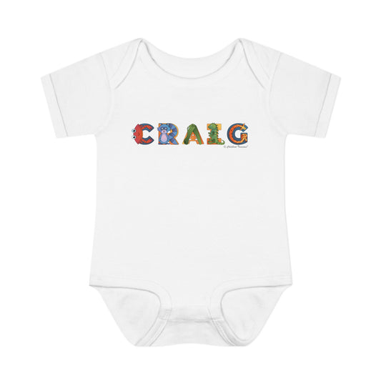 Personalized Infant Baby Rib Bodysuit - Animal Alphabet - Childhood Treasures