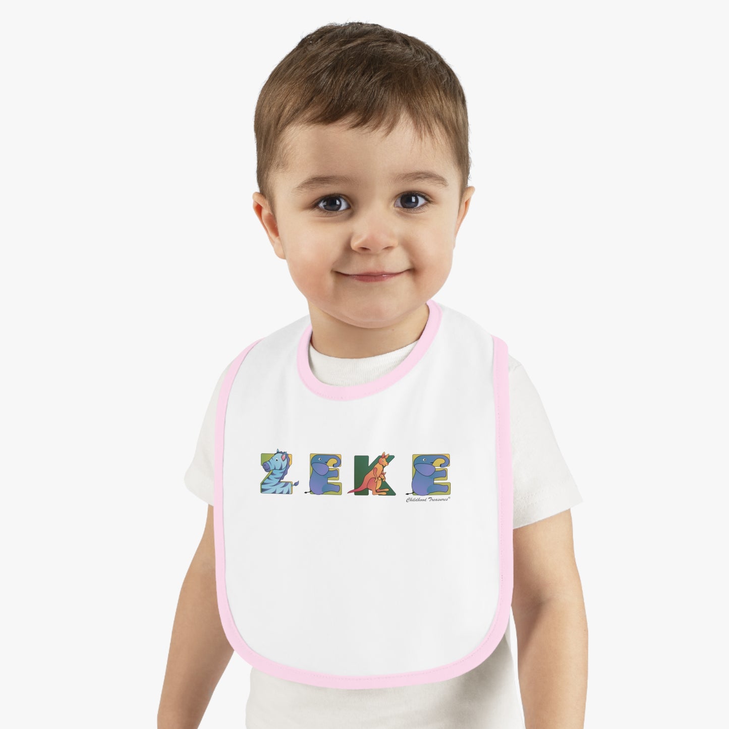 Personalized Trim Jersey Bib - Animal Alphabet - Childhood Treasures