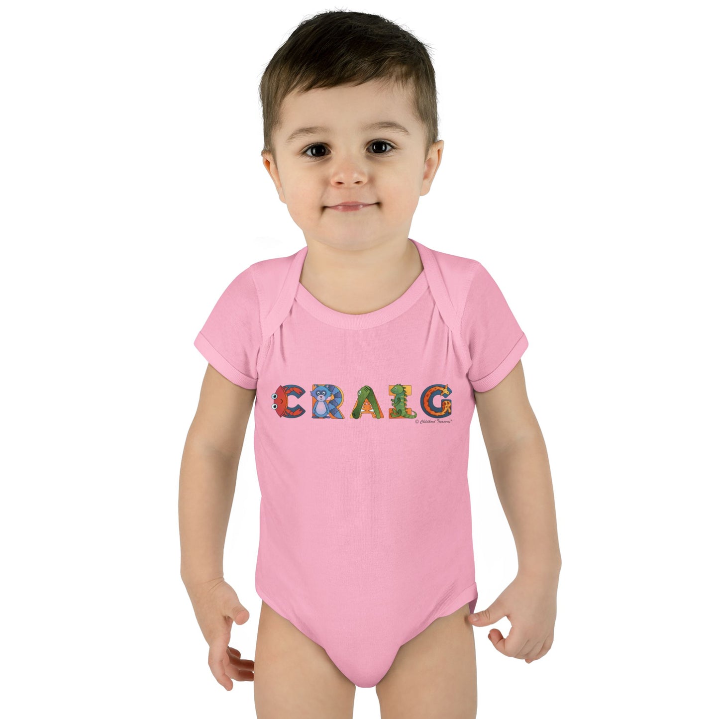 Personalized Infant Baby Rib Bodysuit - Animal Alphabet - Childhood Treasures