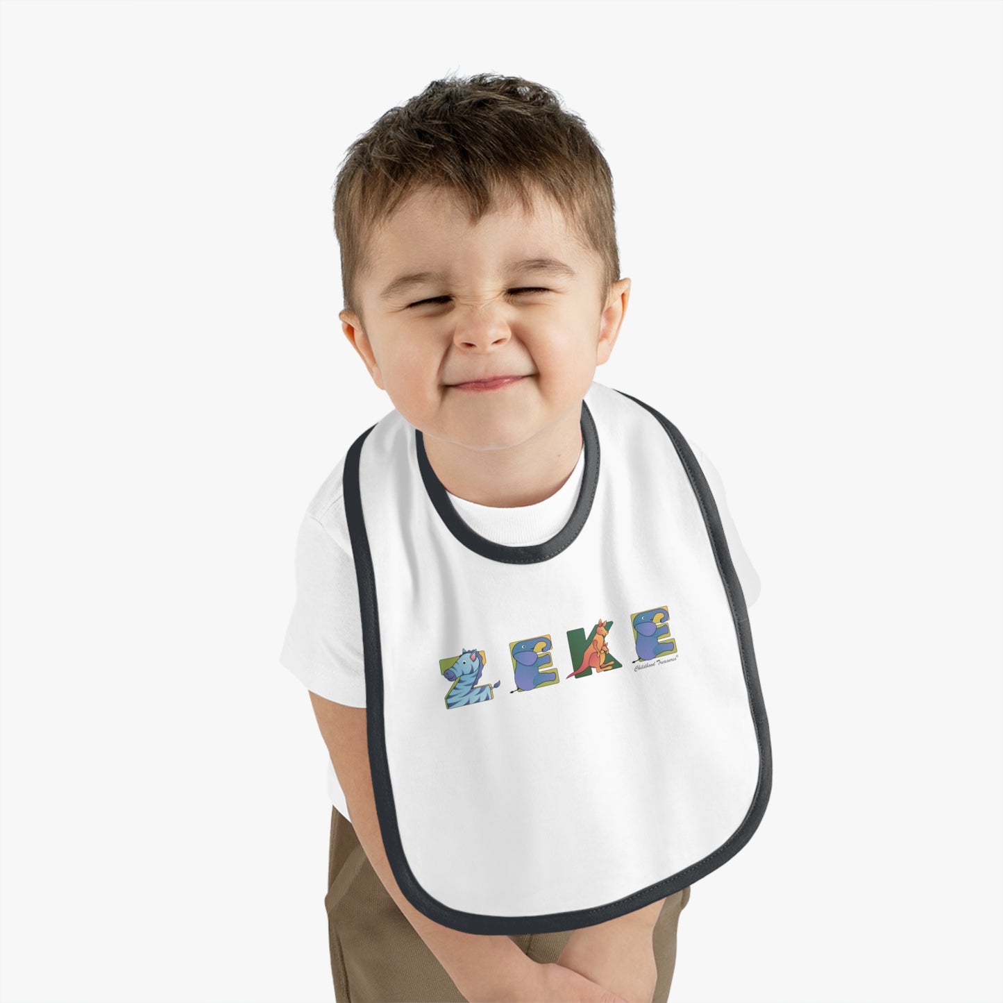 Personalized Trim Jersey Bib - Animal Alphabet - Childhood Treasures