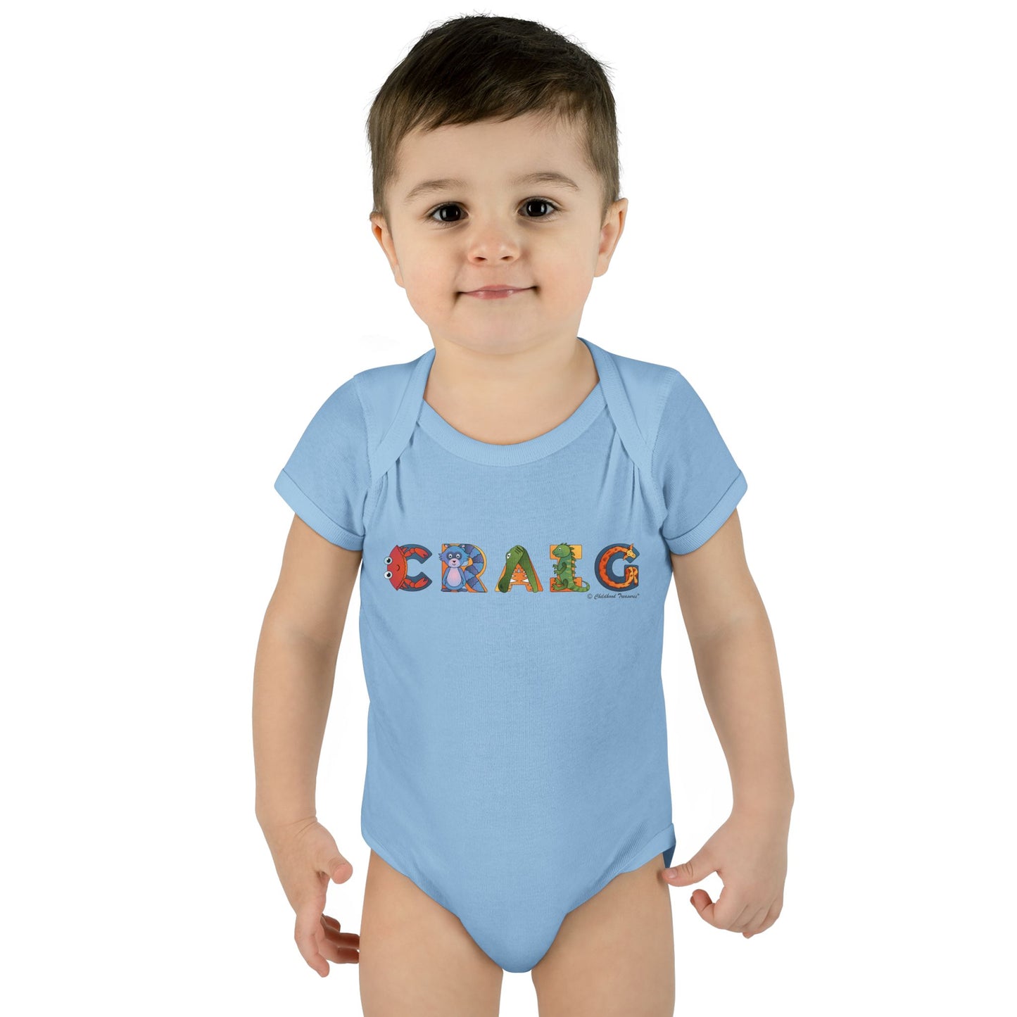Personalized Infant Baby Rib Bodysuit - Animal Alphabet - Childhood Treasures