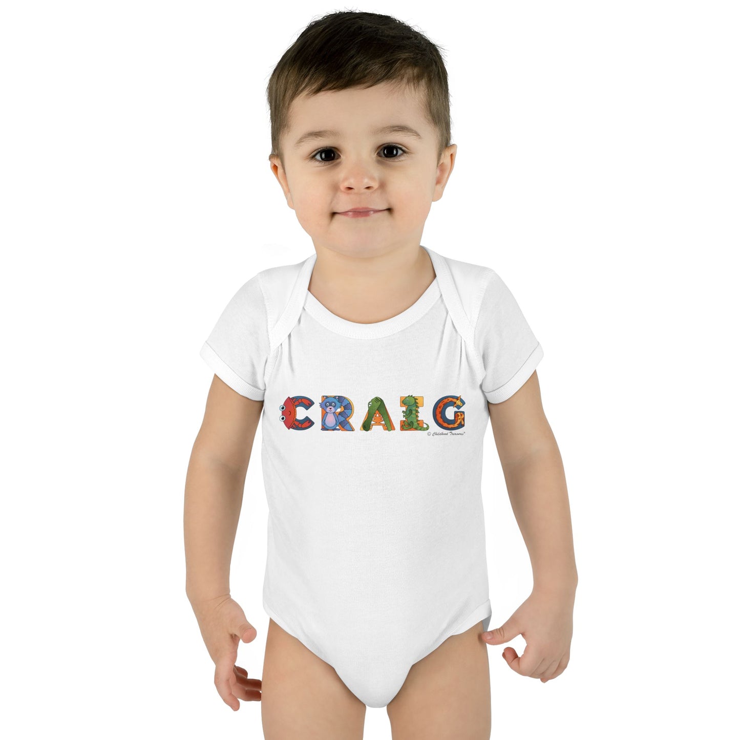 Personalized Infant Baby Rib Bodysuit - Animal Alphabet - Childhood Treasures