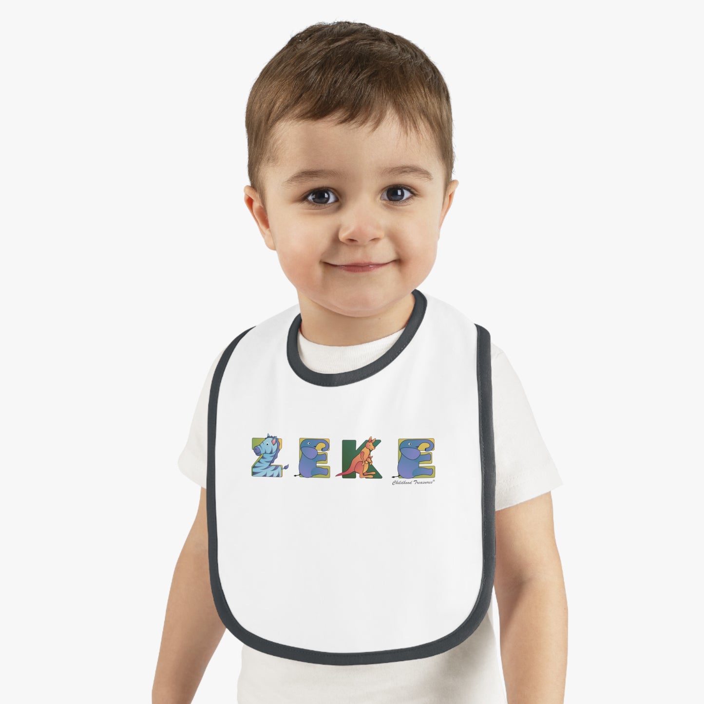 Personalized Trim Jersey Bib - Animal Alphabet - Childhood Treasures