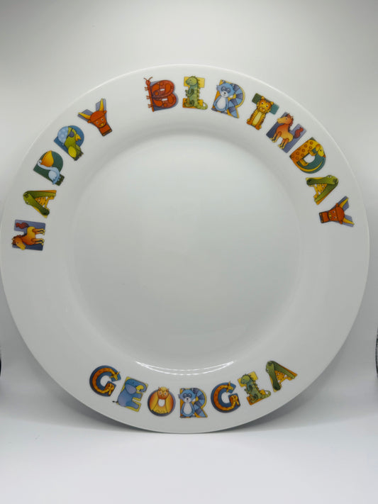 Personalized Happy Birthday Plate (Animal Alphabet)